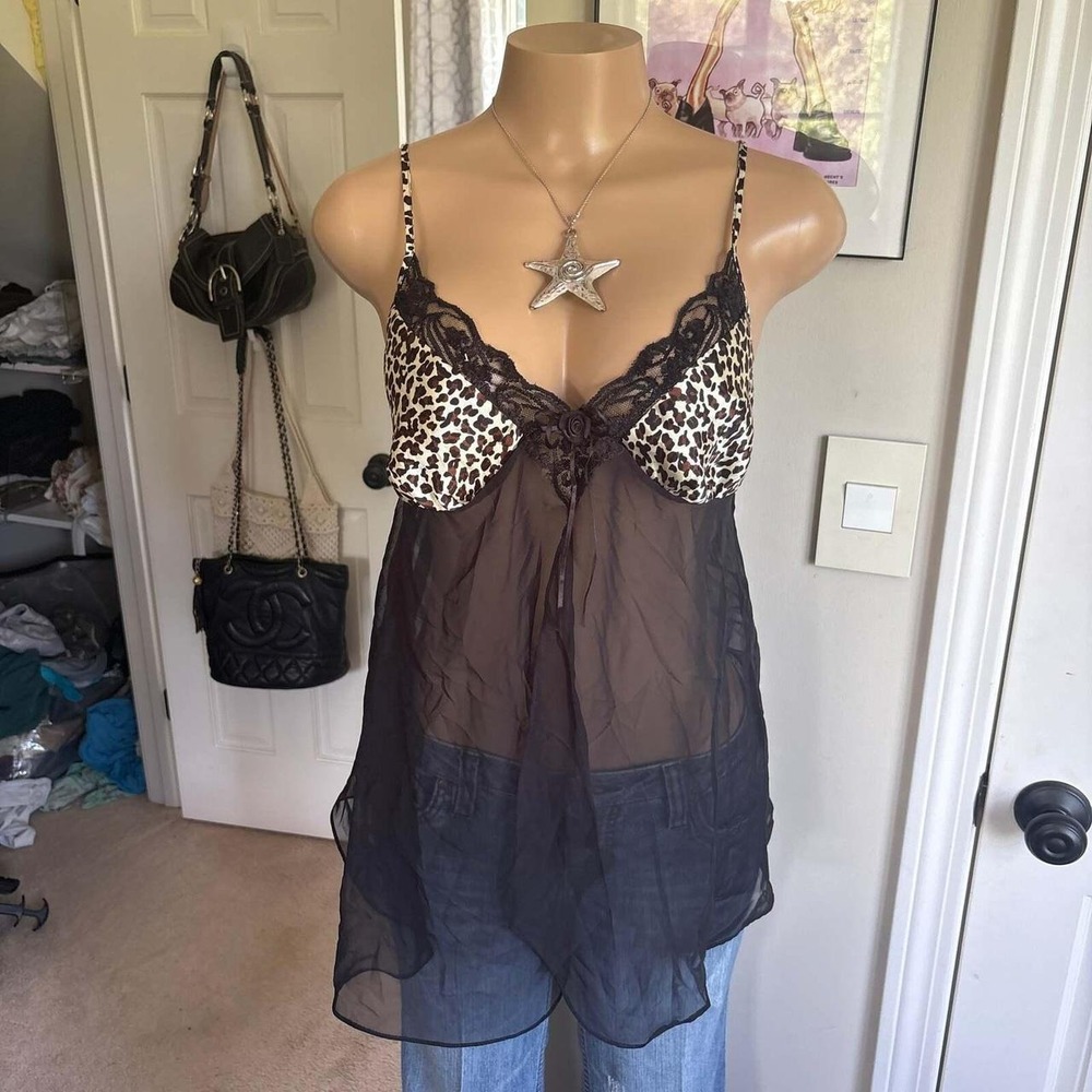 00s black & leopard lingerie slip top (size L)